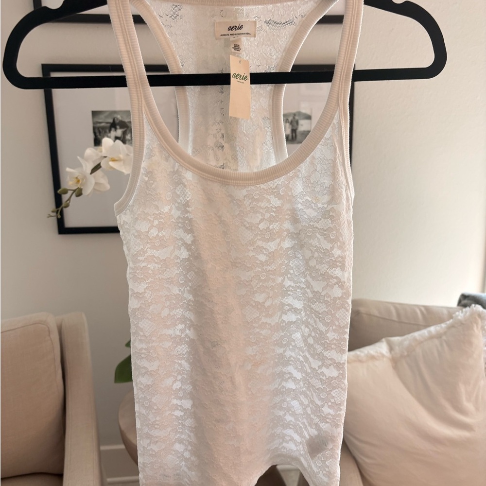 aerie Cream Lace Racerback Tank